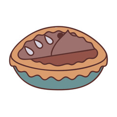 Delicious chocolate pie dessert vector illustration for bakery cafe menu and recipe books