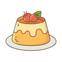 Cartoon Pudding Dessert with Cherries Illustration
