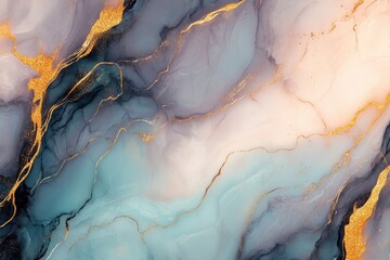 Fototapeta premium Abstract art shows flowing gold veins over colorful smooth patterns