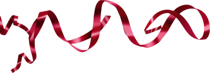 Festive maroon ribbon confetti on transparent background
