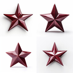 Obraz premium Four glossy maroon stars on a white background.