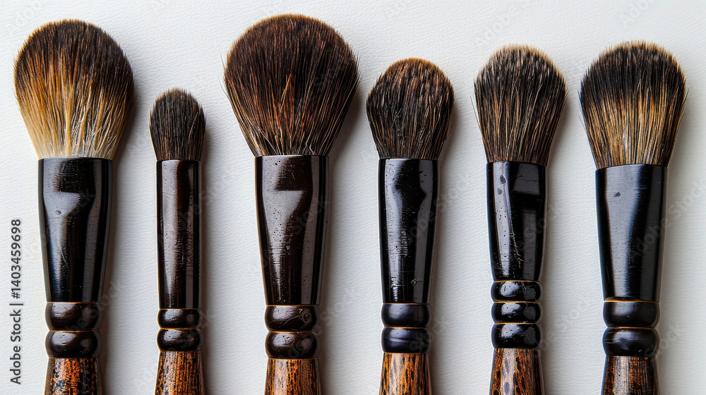Poster a row of makeup brushes with the first one being the largest and the last one being the smallest