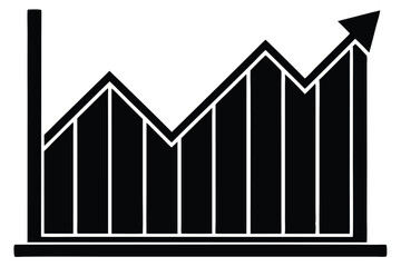 Black and white line graph depicting growth and positive market trend