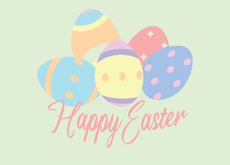 Minimalist Pastel Easter Egg Illustration with Happy Easter Text on Soft mint color Background