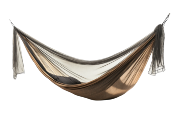 Relaxing beige hammock with mosquito net perfect for outdoor adventures and peaceful naps Dark