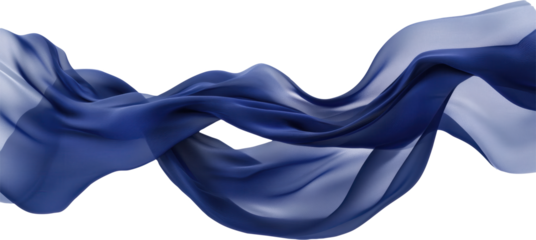 Flowing dark blue fabric on transparent background