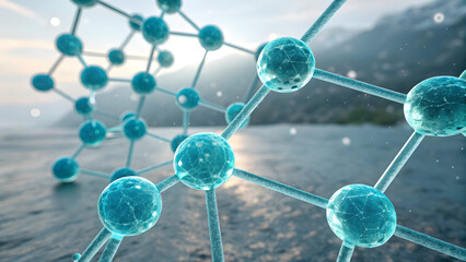 Abstract molecular structures in water scientific visualization serene environment close-up view innovative concepts