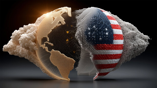 Trade war representation showing a divided digital globe with the US confronting the rest of the world

