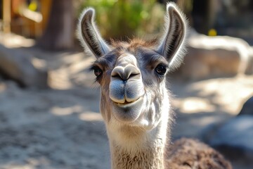 Obraz premium Joyful Llama: Happy and Laughing Mammal Enjoying Its Day at the Zoo