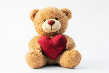 Obraz premium Vintage Fluffy Teddy Bear Embracing Heart, Isolated on White Background for February 14th
