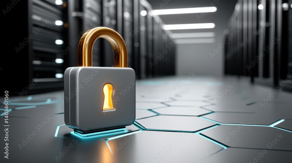 Aufkleber data security measures server room digital cybersecurity environment close-up view lock concept for 