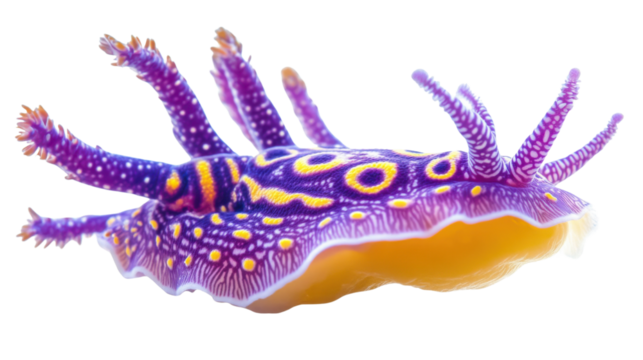 Vibrant Sea Slug: A macro shot of a vivid, colorful sea slug showcasing an extraordinary underwater beauty. The striking colors of its body are in perfect display. 