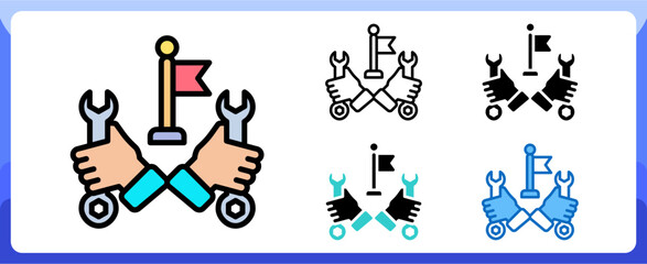 Collective Work Multi Style Icon in Togetherness and Teamwork Vector Design