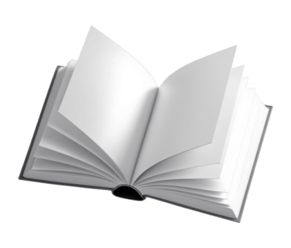 Open White Blank Book with Fluttering Pages Empty Template for Publication Design Educational Concept Isolated on Transparent and White Background