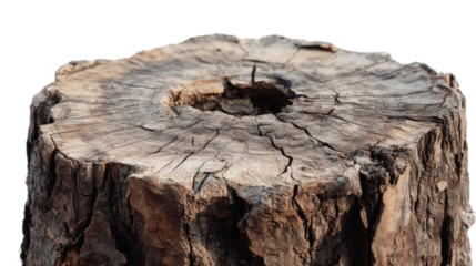Weathered Wood: A close-up shot of a weathered tree stump, displaying the rough texture, growth rings, and unique character. A symbol of resilience and the passage of time.