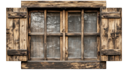 Rustic Wooden Window: A weathered, rustic wooden window with aged shutters, offering a glimpse of a bygone era. The window panes show signs of age, adding to the charm and character of the piece.