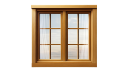 Wood-Framed Window: A simple yet elegant wood-framed window, featuring two panes and a cross-grid design, invites a glimpse into the outside world, its natural wood grain providing a touch of warmth.