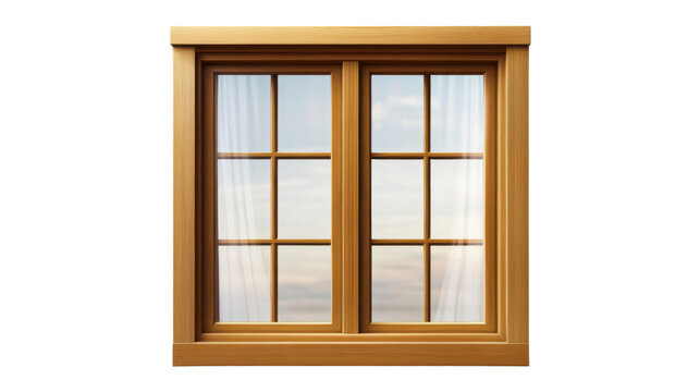 Fototapeta Wood-Framed Window: A simple yet elegant wood-framed window, featuring two panes and a cross-grid design, invites a glimpse into the outside world, its natural wood grain providing a touch of warmth.