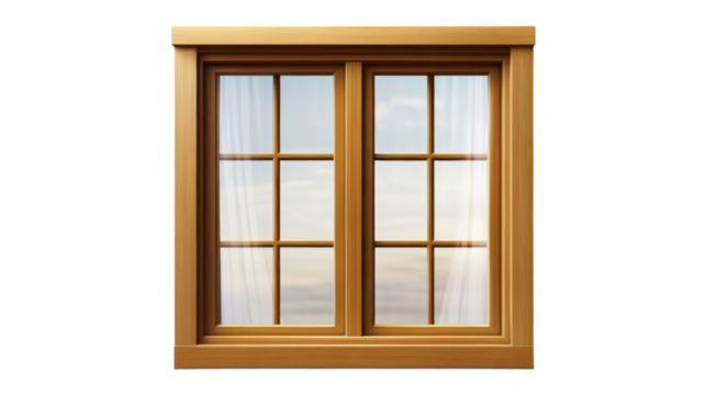 Wood-Framed Window: A simple yet elegant wood-framed window, featuring two panes and a cross-grid design, invites a glimpse into the outside world, its natural wood grain providing a touch of warmth.