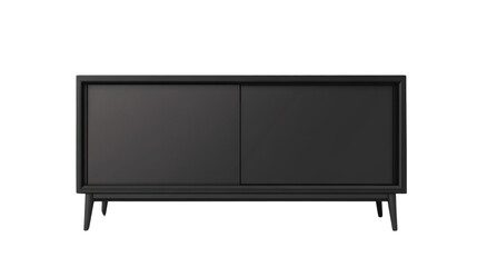 Sleek Black Credenza: A modern black credenza with sliding doors stands, offering a clean, minimalist aesthetic for contemporary interior design.