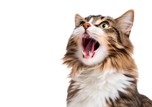 Maine coon cat with open mouth isolated on transparent background