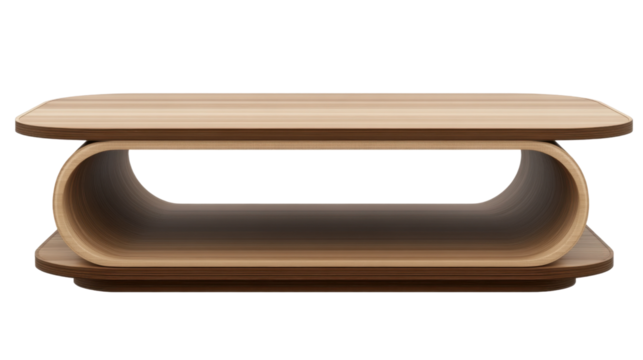 Modern Coffee Table Design: A sleek, modern coffee table with a unique oval cutout design.  The light wood grain and dark brown accents add sophistication.