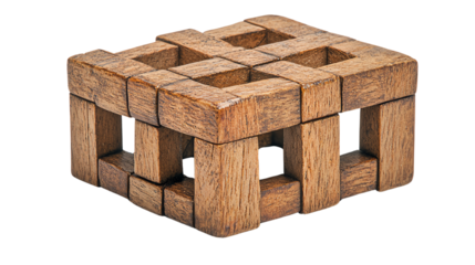 A wooden puzzle box showcasing intricate designs, perfect for brain teasers and creativity enthusiasts.