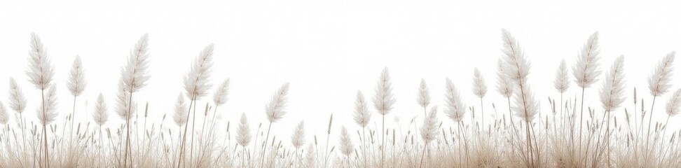 Obraz premium Silvery pampas grass stems & feathery tops on stark white, subtlety, stems, nature