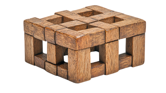 A wooden puzzle box showcasing intricate designs, perfect for brain teasers and creativity enthusiasts.