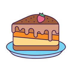 Delicious chocolate cake slice with strawberry vector illustration dessert sweet treat food design