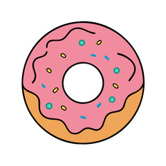 Delicious strawberry donut with sprinkles vector illustration for bakery and cafe menu design