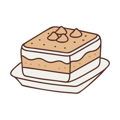 Delicious tiramisu cake dessert recipe illustration with cream and topping on plate vector art