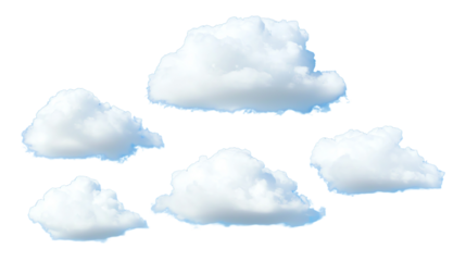 Fluffy white clouds floating against a clear blue sky, creating a serene and peaceful atmosphere.