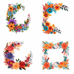 Four decorative floral corner designs in vibrant autumnal colors.