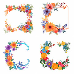 Colorful floral decorative wreaths and frames