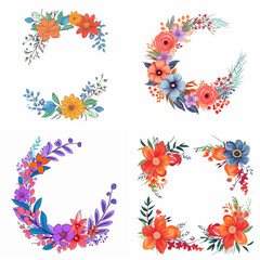 Obraz premium A collection of colorful floral wreaths and corner decorations.