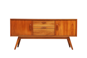 Mid century modern sideboard rich wood grain sleek design minimalist aesthetic stylish storage