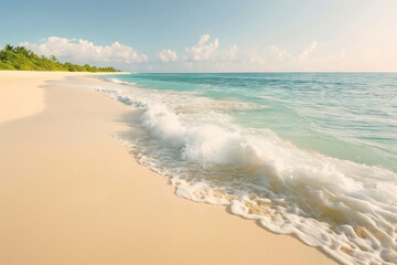 Fototapeta premium 静寂な夜明けの海岸線と穏やかな波の風景/Serene Dawn Coastline with Gentle Waves