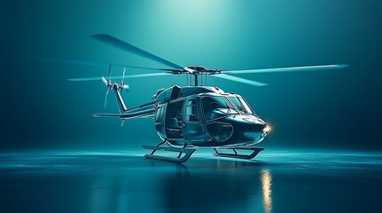 Modern Helicopter on Teal Studio Surface