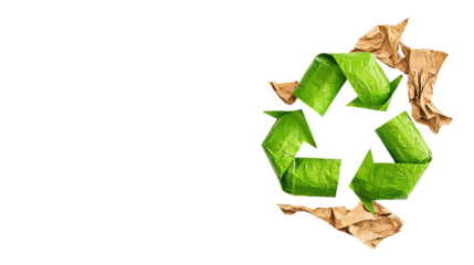 Recycling symbol composed of green and brown materials, emphasizing sustainability and environmental consciousness.