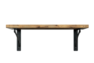 Rustic wooden shelf with elegant black metal brackets a perfect blend of style and functionality on