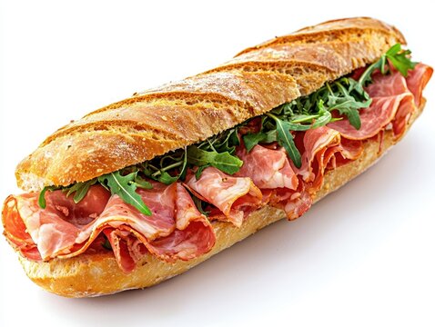 Delicious Capicola and Arugula Sub Sandwich on a Crusty Baguette
