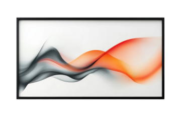 Abstract orange and grey wave art print in a black frame modern home decor elegant wall art flowing