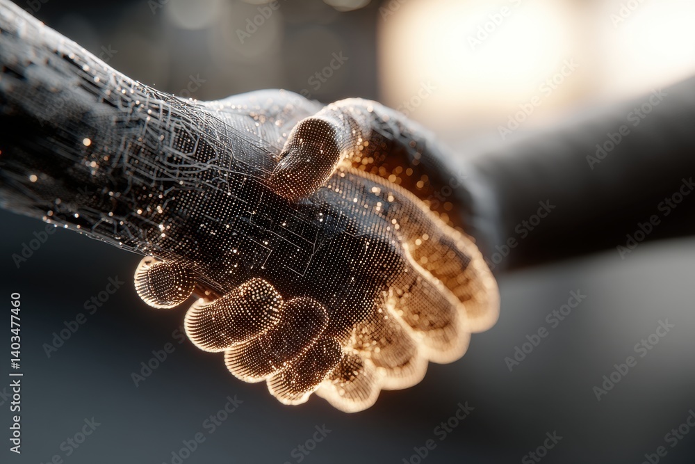 Poster artificial intelligence handshake symbolizes digital partnership and innovative solutions with inter