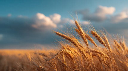 Fototapeta premium wheat field at sunset slaying shot