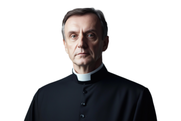 Clergyman in Black Clerical Shirt with White Collar on Transparent Background