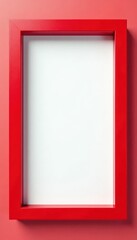 Vibrant scarlet square frame, stark white backdrop , picture, line