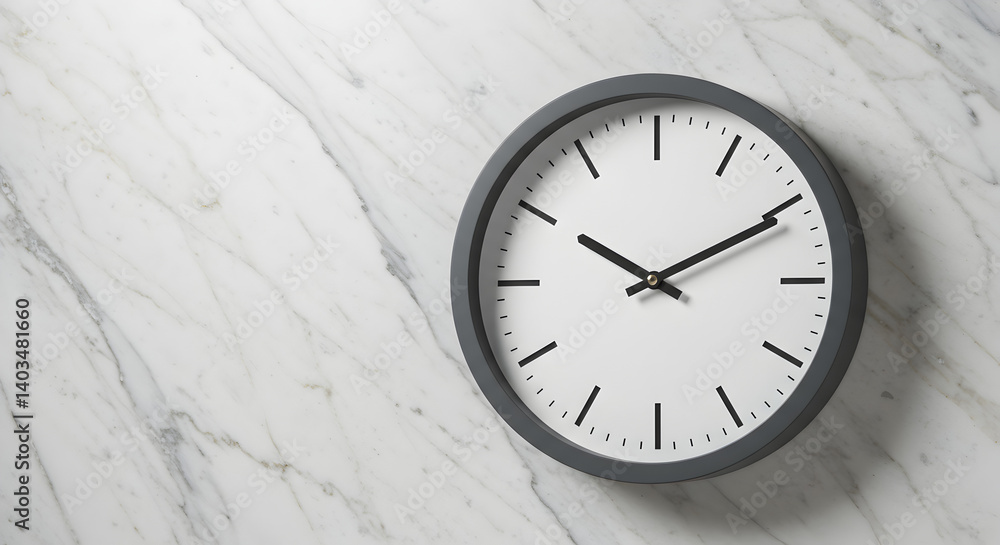 Poster modern gray round clock with white face displaying time on marble background