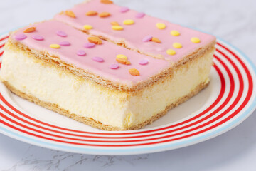Dutch tompouce pastry, traditional cake in the Netherlands