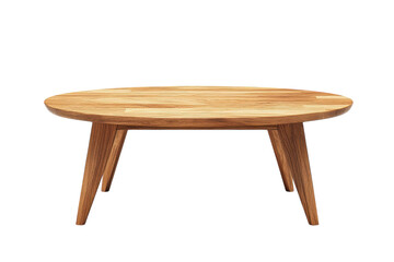 Fototapeta premium Elegant oval wood coffee table mid century modern design rich wood grain simple stylish legs dark